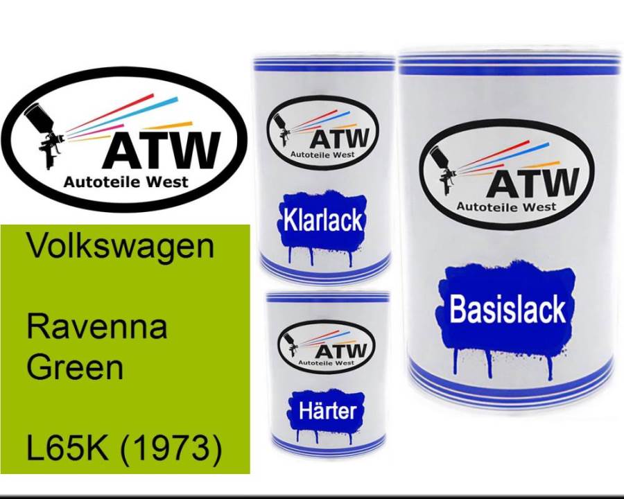 Volkswagen, Ravenna Green, L65K (1973): 500ml Lackdose + 500ml Klarlack + 250ml Härter - Set, von ATW Autoteile West.